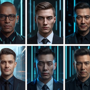 Cyberpunk Tech Founder Avatar Pack – Futuristic Executive LinkedIn Headshots