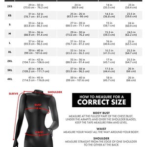 Puede incluir: Una gu&iacute;a de tallas para mujeres con medidas en pulgadas y cent&iacute;metros. La gu&iacute;a incluye medidas de busto, cintura, hombros y largo de manga para tallas 2XS a 4XL. Un diagrama ilustra c&oacute;mo medir para una talla correcta.