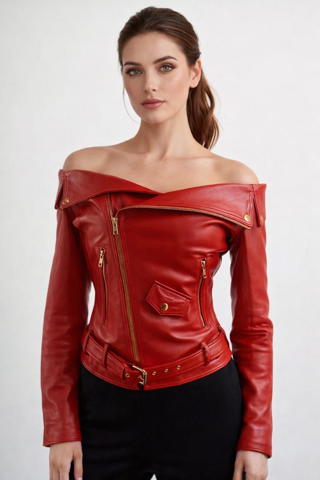 Off Shoulder Leather Jacket - Etsy