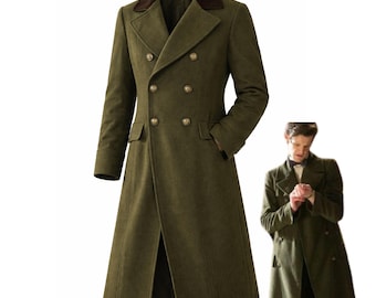 Abrigo de lana verde del 11.º Doctor Who para hombre, estilo informal
