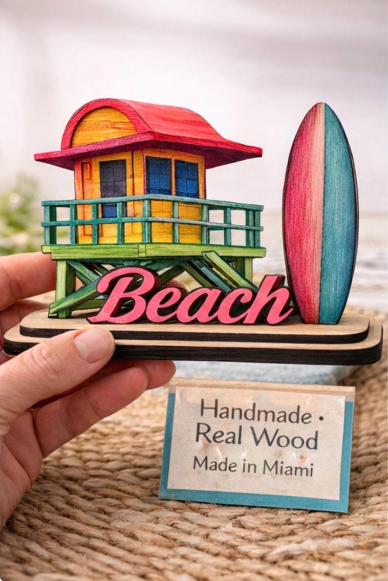 Handmade Miami Beach Wood Decor, Coastal Souvenir image 2