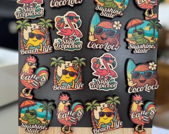 Handmade Wooden Miami Magnets, Tropical Florida Souvenir, 2 inches