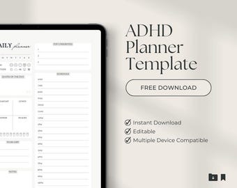 2026 ADHD Daily and Monthly Planner Printable | Undated Minimal Planner for Focus, Productivity & Time Blocking
