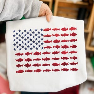 American Flag Fish Embroidery Design Fishing Patriotic USA Angler Gift Red White Blue Coastal Graphic Digital Download PES DST jef vp3 exp