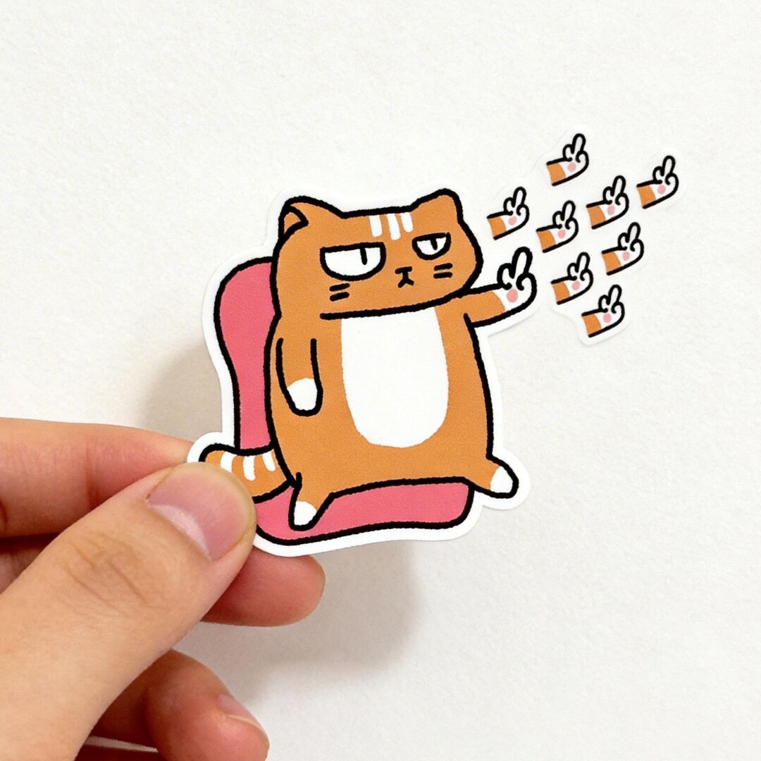Point Finger Sticker Cute Ginger Cat Pointing Fingers Sticker, Funny Waterproof Tabby Vinyl ...