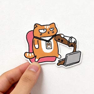 Overworked Grumpy Cat Aufkleber - Verkabelt aber Müde, Büro Stimmung Aufkleber, Lustiges Laptop Accessoire, Lowbrow Art Vinyl, Nettes Geschenk