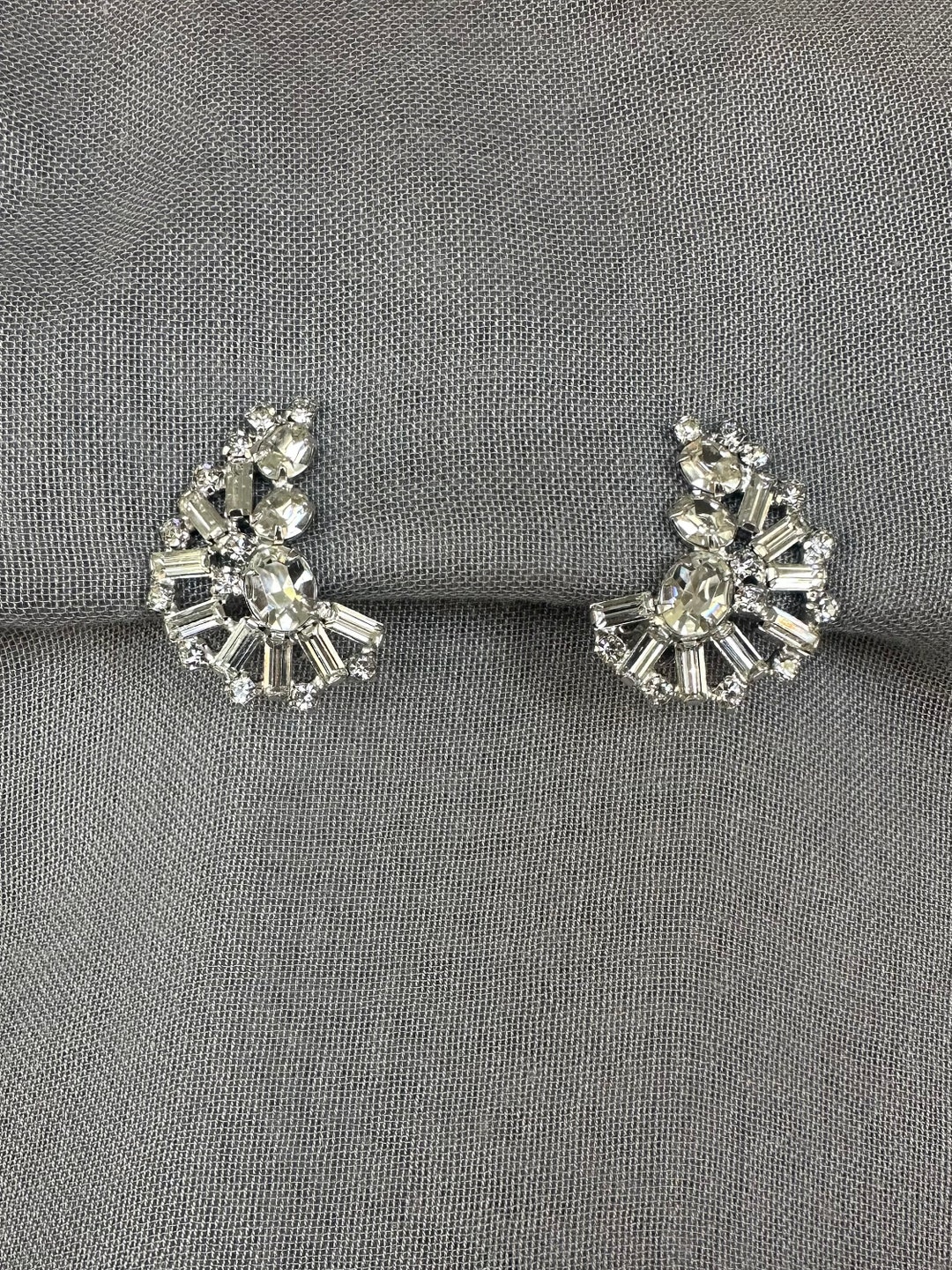 Vintage Baguette Rhinestone Crescent Clip on Earrings - Etsy