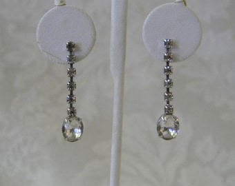 Vintage Petite Rhinestone Linear Dangle Drop Earrings