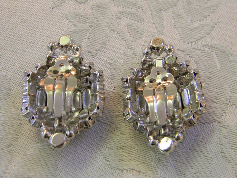 Vintage Glam Large Dome Baguette & Chaton Rhinestone Clip On Statement Earrings image 6