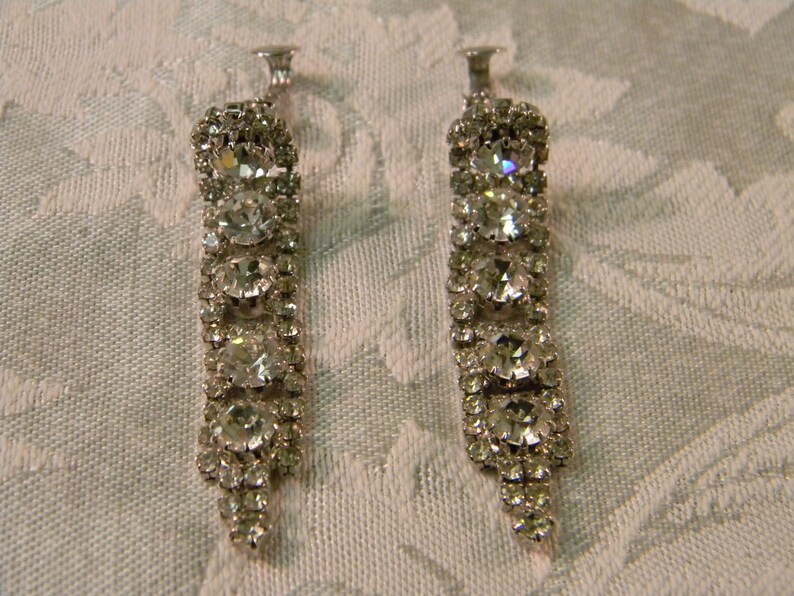 Vintage Cascading Rhinestone Stud Clip on Earrings Etsy