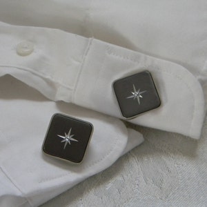 Vintage Mens Square Diamond Cut Grey Cufflinks