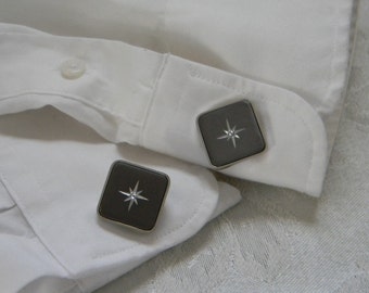 Vintage Mens Square Diamond Cut Grey Cufflinks