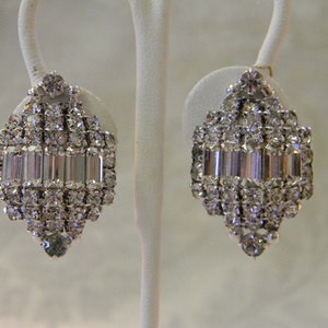 Vintage Glam Large Dome Baguette & Chaton Rhinestone Clip On Statement Earrings image 5