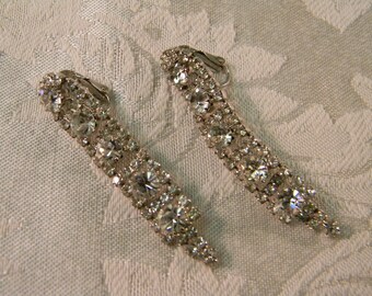 Vintage Cascading Rhinestone Stud Clip On Earrings