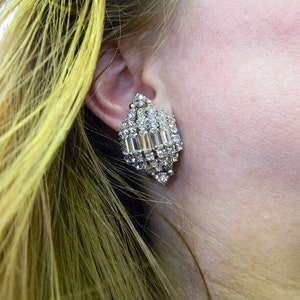 Vintage Glam Large Dome Baguette & Chaton Rhinestone Clip On Statement Earrings image 10