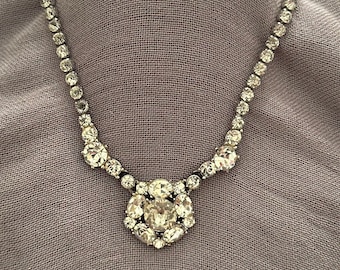 Vintage Bogoff Rhinestone Choker Pendant Necklace