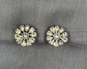 Vintage Rhinestone Button Clip On Earrings