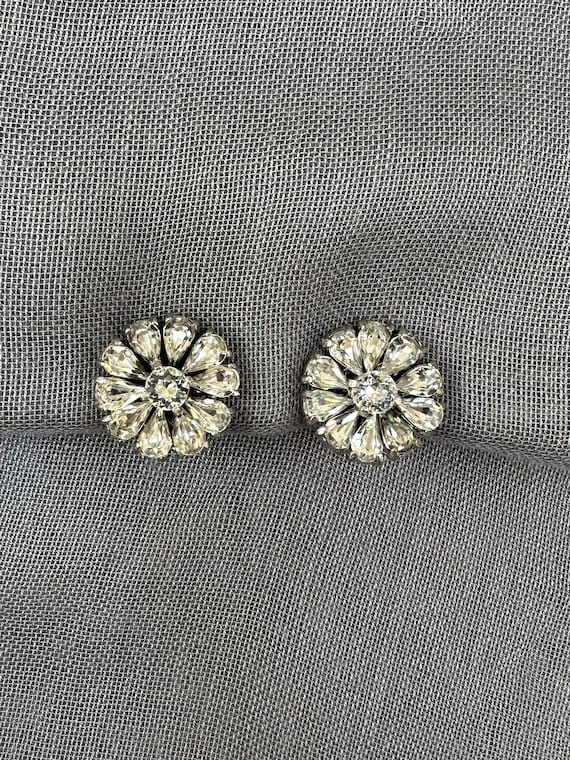 Vintage Rhinestone Button Clip On Earrings