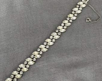 Vintage Marquise Rhinestone Tennis Bracelet w/ Safety Chain