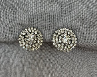 Vintage Round Rhinestone Clip On Earrings