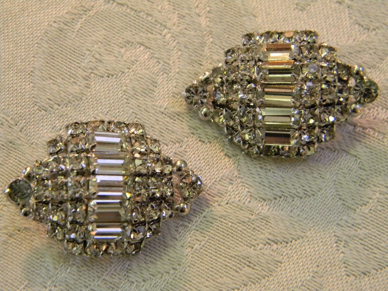 Vintage Glam Large Dome Baguette & Chaton Rhinestone Clip On Statement Earrings image 7