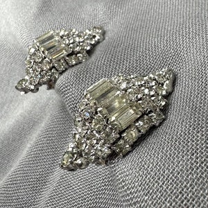 Vintage Glam Large Dome Baguette & Chaton Rhinestone Clip On Statement Earrings image 3