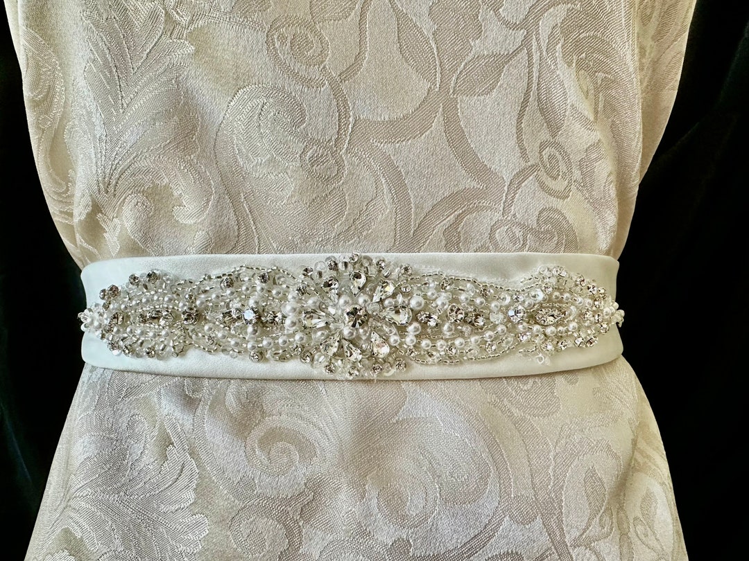 Wedding Bridal Ivory Silk Sparkly Embroidered Sash Belt - Etsy display picture 1
