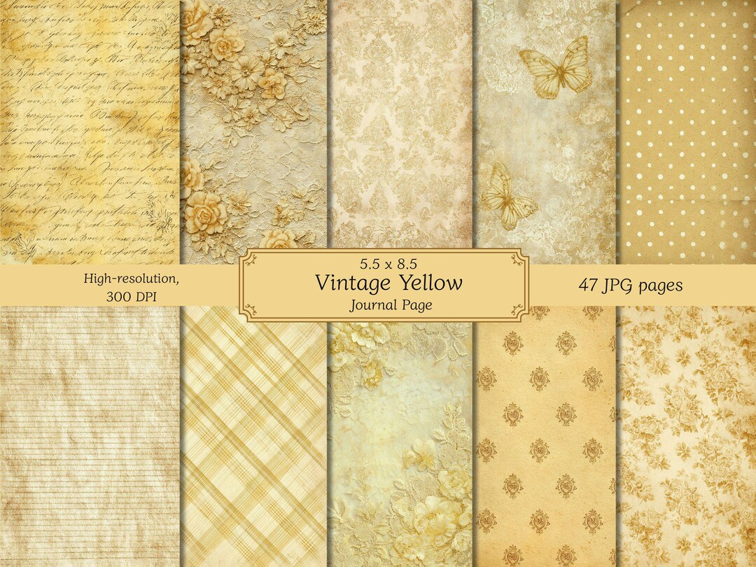 Vintage Yellow Junk Journal Kit: Printable Paper, Scrapbook Pages ...
