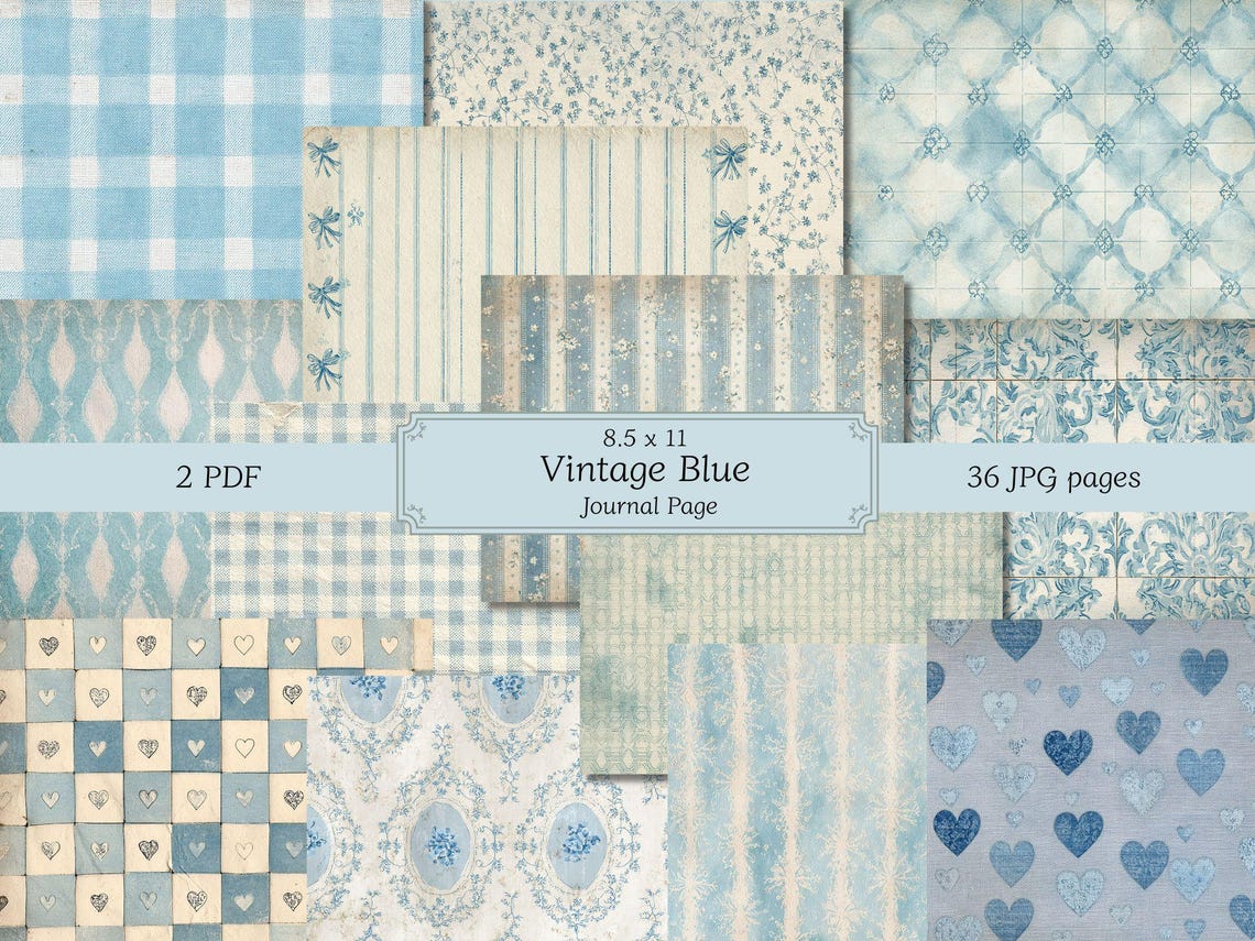Vintage Blue Junk Journal Kit: Printable Paper, Scrapbook Pages ...