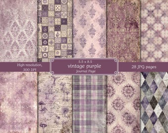 Vintage paarse Junk Journal Kit: afdrukbaar papier, plakboekpagina's (digitale download)