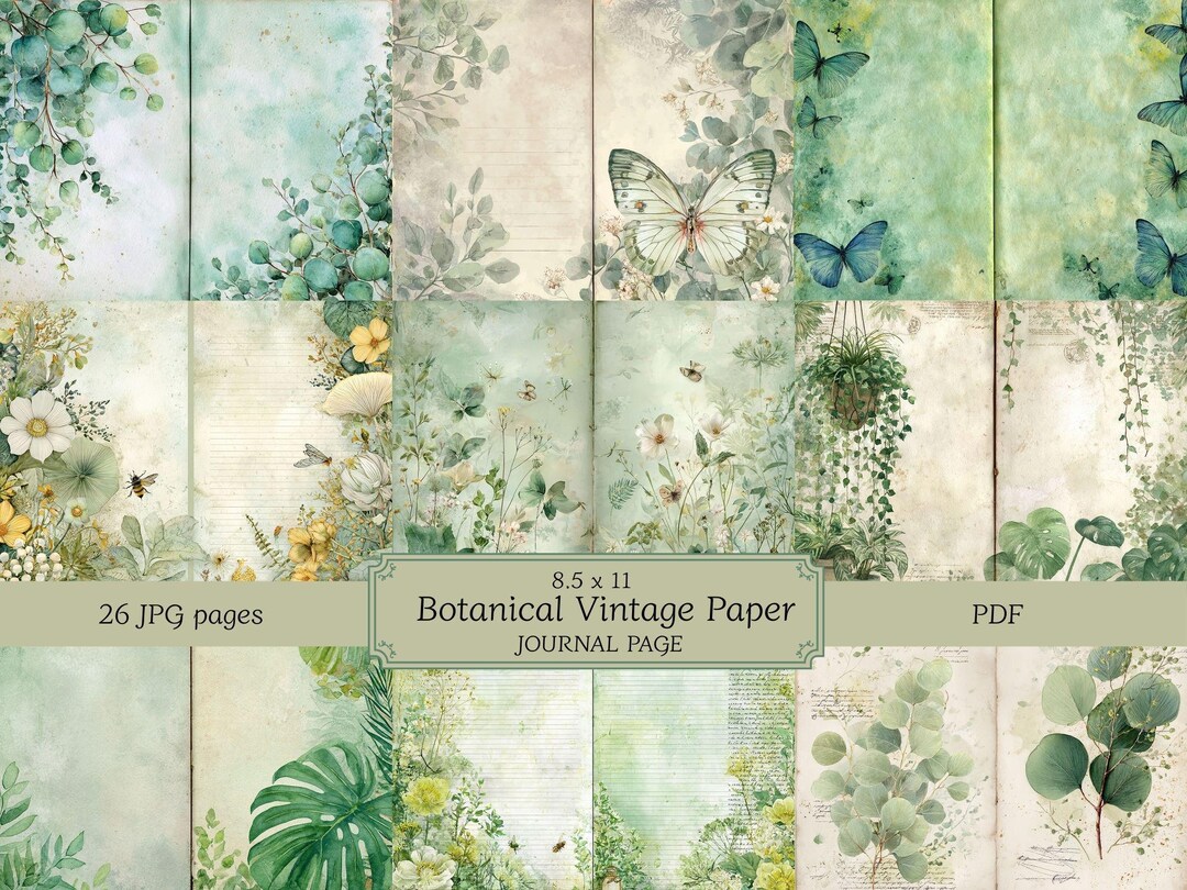 Botanical Junk Journal Kit: Printable Vintage Spring Paper, Scrapbook ...