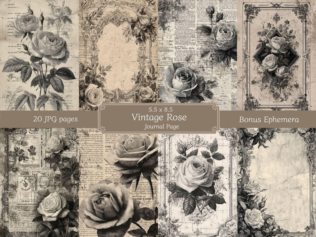 Vintage Rose Junk Journal Kit: Printable Journal Page + Bonus Ephemera ...