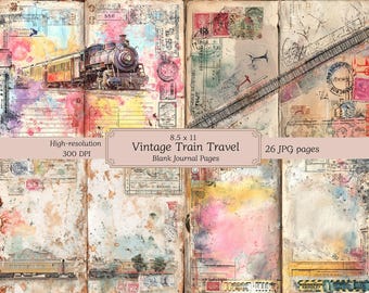 Vintage Train Travel Junk Journal kit : Printable Paper, Scrapbooking (Digital Download)
