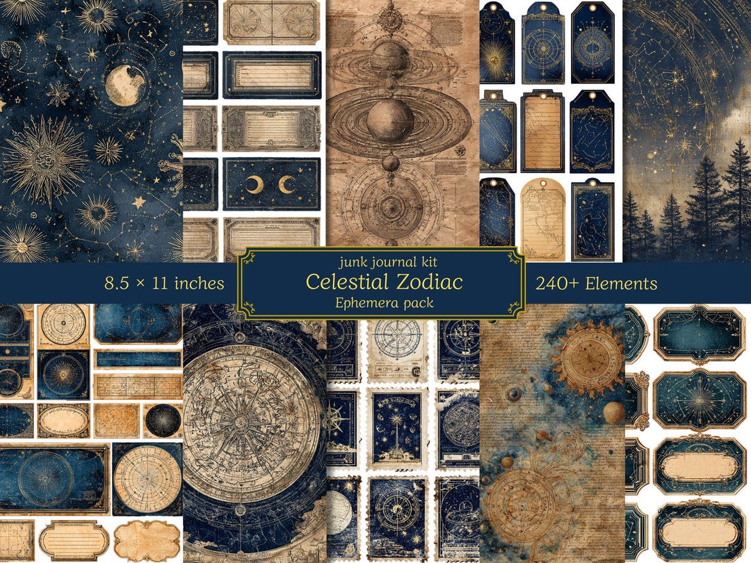 Celestial Zodiac Junk Journal Kit : Printable Paper, Ephemera Pack ...