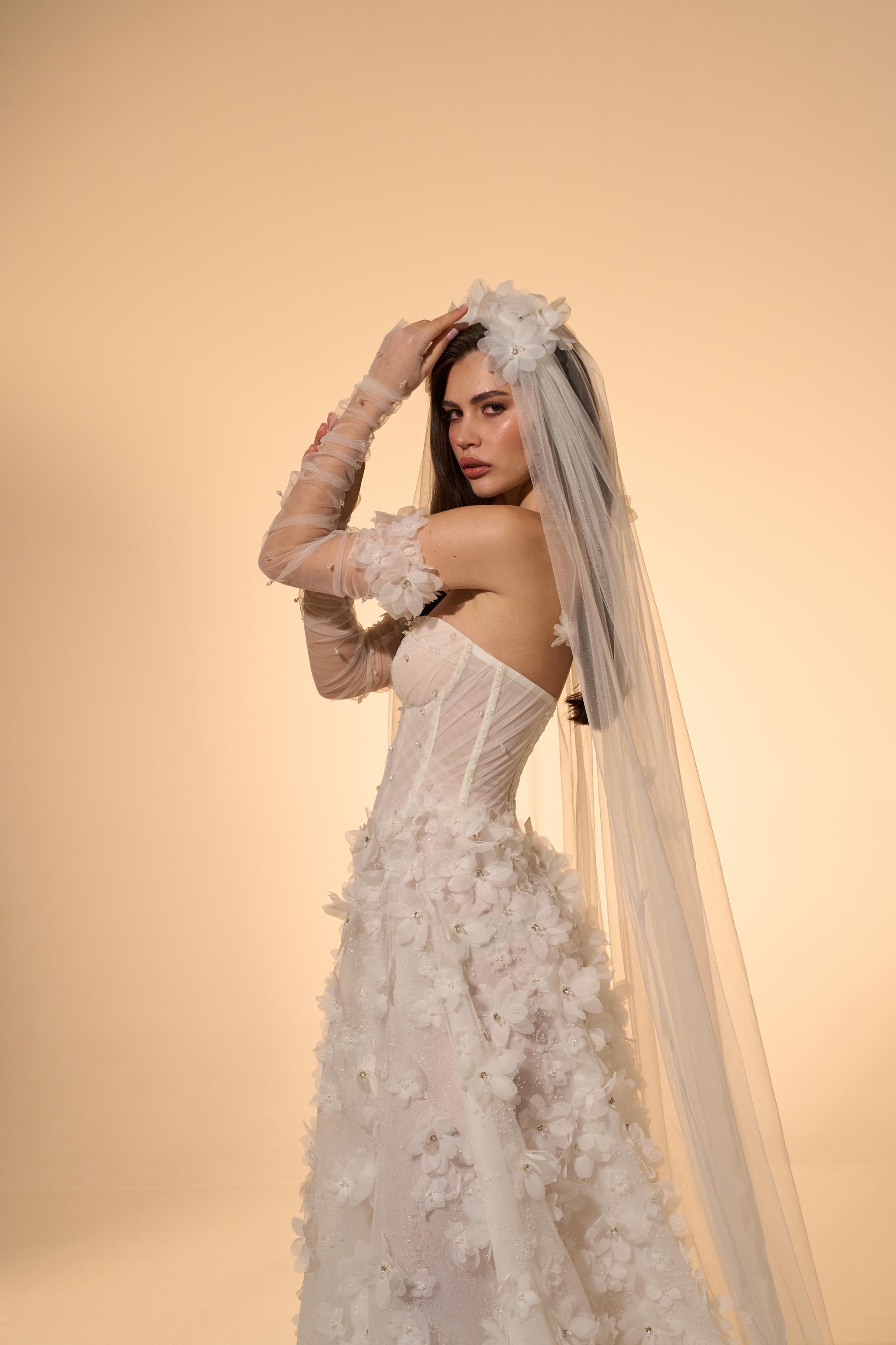 Ivory Basque Ivory 3D Floral Nymph Wedding Gown Basque Waist Corset A Line ...