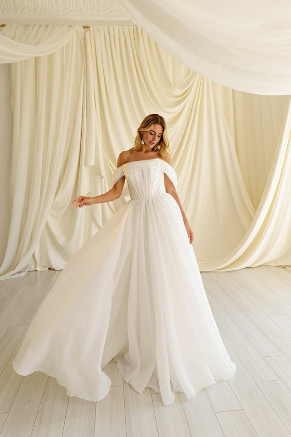 ivory organza dress Bellamira Gown Sheer Puff Sleeves Tiered Skirt Corset Back Open Shoulders ball gowns prom dresses