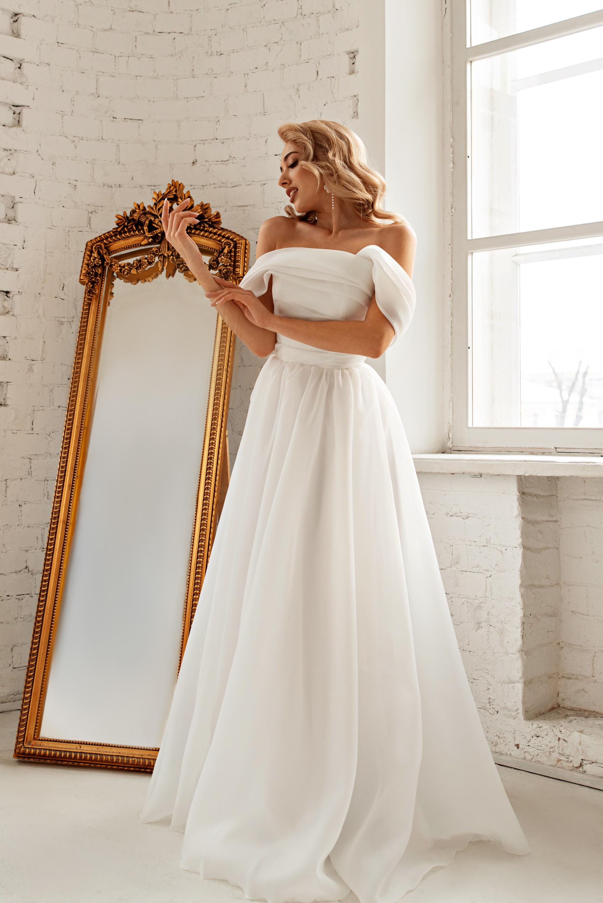 Off Shoulder Organza Wedding Dress