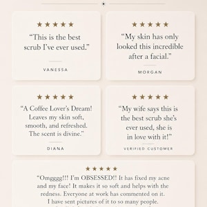 May include: A graphic display titled Loved by Our Customers featuring five customer reviews with five-star ratings. The text includes testimonials from Vanessa, Morgan, Diana, and verified customers, concluding with the statement Every review received to date is 5 stars.