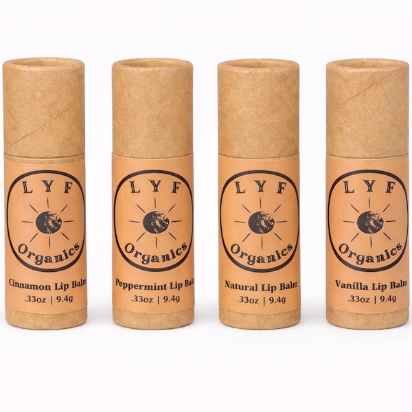 Natural Lip Balm Sampler Set – Organic Herbal Lip Balm 4 Pack – Plastic Free Push-Up Tubes – Large 0.33 oz Lip Balm Gift Set
