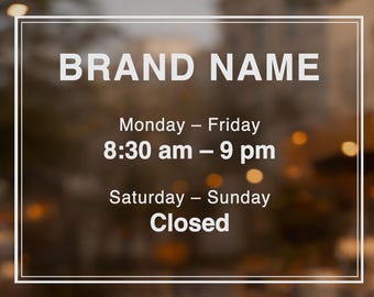 Custom Business Hours Window Decal | Storefront Hours of Operation | Glass Door Lettering