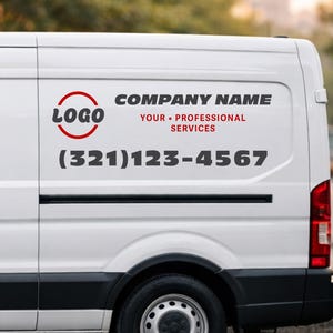 May include: White commercial van with black trim. The van features a red and black logo, the text "COMPANY NAME", and a phone number. The words "YOUR • PROFESSIONAL SERVICES" are also displayed in red.