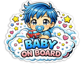 Kawaii Baby Boy On Board Sticker | Chibi Cloud Vinyl Decal