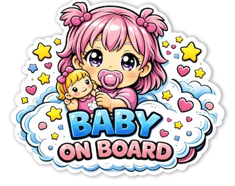 Kawaii Baby Girl On Board Sticker | Chibi Cloud Vinyl Decal