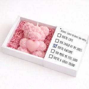 Cute Heart Token Teddy Bear Candle, Long Distance Friendship token gift, Candle Keepsake Gift, Tiny Heart Token Gift
