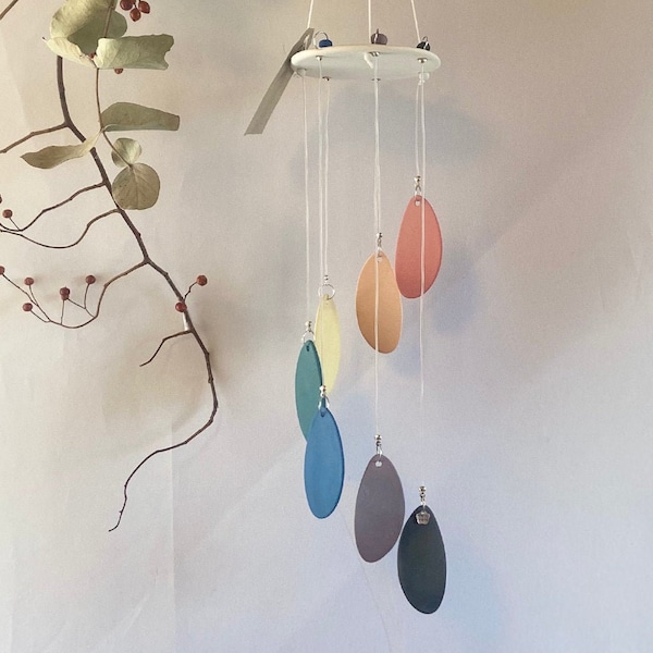 Handmade Rainbow Porcelain Wind Chime, High-Fire Ceramic, Outdoor Garden Decor