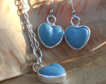 heart earrings, 925 silver, porcelain and silver jewellery, turquoise charm, valentine gift for her, 18th anniversary