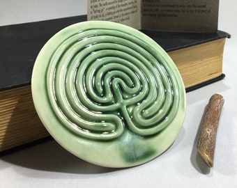 Tracing Labyrinth, calm space, Meditation tool,  Mindfulness tool, desktop gift, hand carved, spiritual gifts, make it meaningful