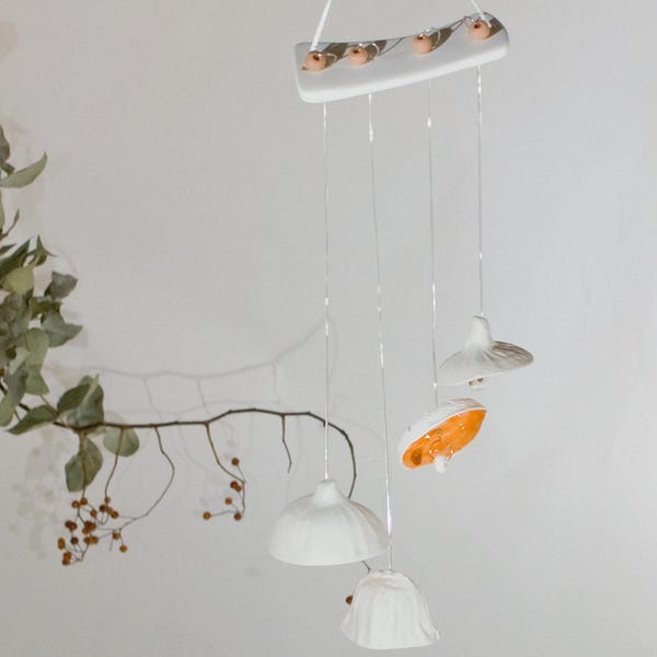 Handmade Porcelain Wind Chimes: Australian Gumnut Bells, Garden Decor
