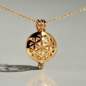 Flower of Life Brass Aromatherapy Locket: Essential Oil Diffuser Necklace