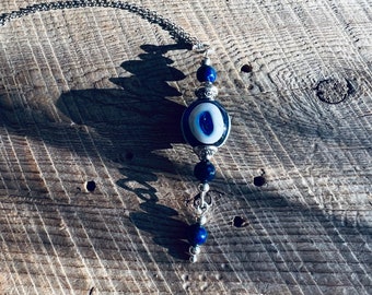 Lapis Lazuli & Dark Blue Evil Eye Pendant